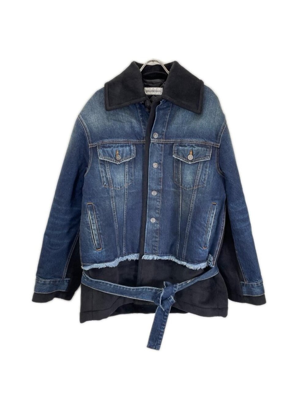 Balenciaga Loose Fit Blue Denim Flay & Patchwork Cropped Jacket 34